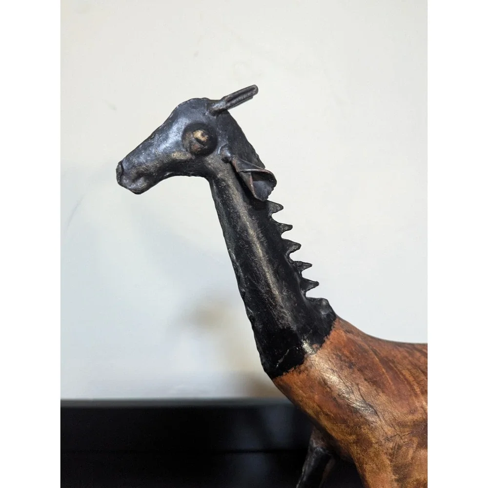 Vintage Charles Marcak Llama Metal and Hand Carved‎ Wood 12 x 16